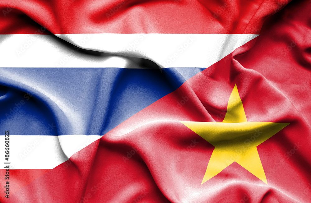 Waving flag of Vietnam and Thailand Waving flag of Vietnam and Thailand