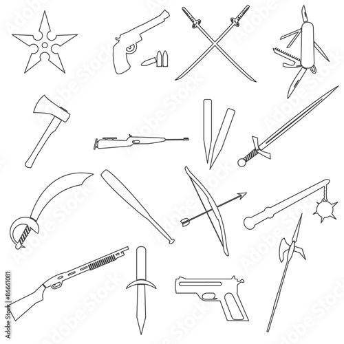 weapons and guns simple outline icons eps10