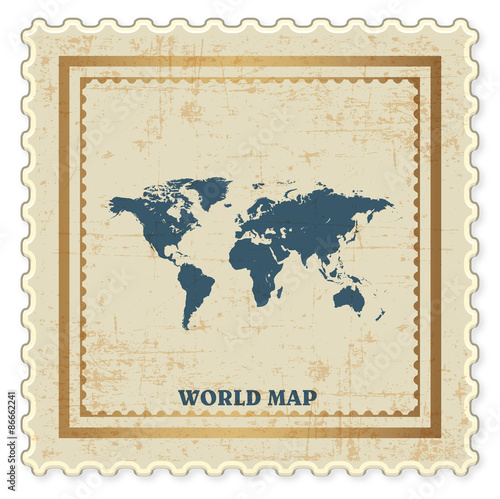 VINTAGE STAMP OF WORLD MAP BACKGROUND VECTOR