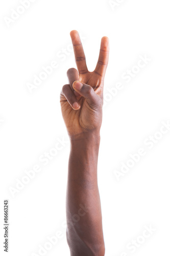 African american hand making peace gesture - Black people