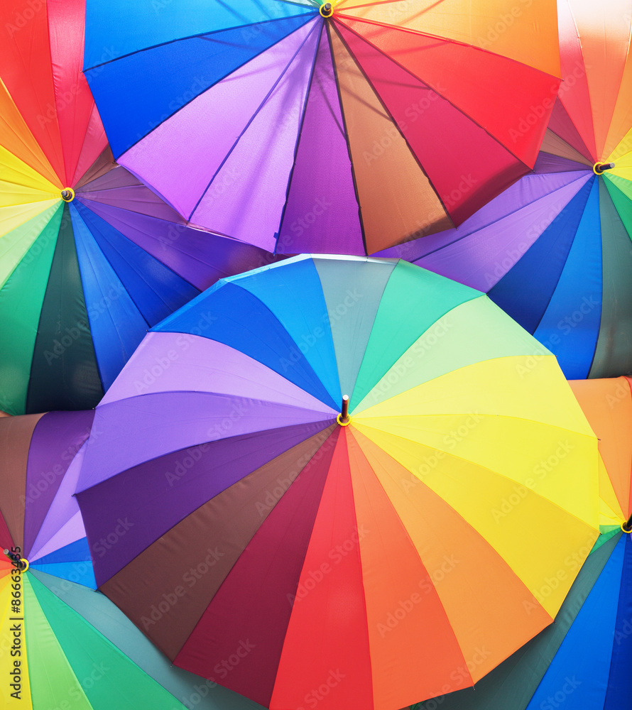 Bunch of colorful vivid umbrellas