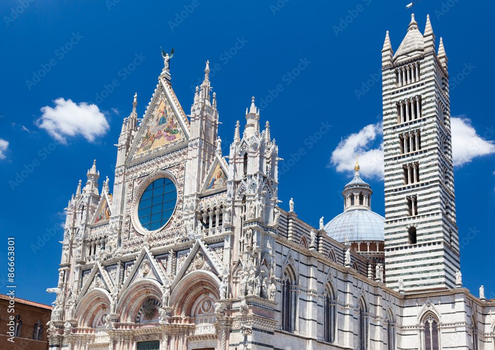 Detail of Siena cathedral in a sunny summer day, Tuscany, Italy