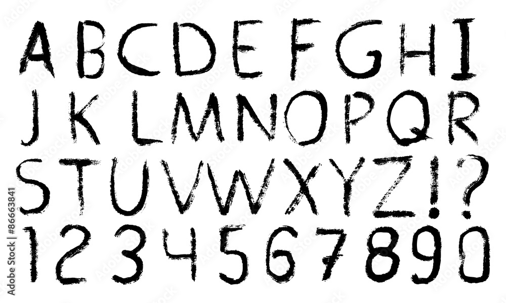 Hand drawn font: alphabet and numbers Hand drawn font: alphabet and numbers