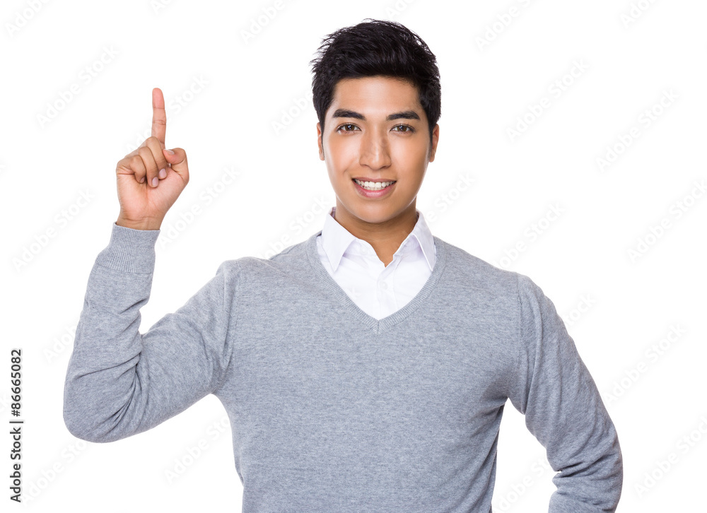 Iranian mixed chinese businessman with finger upwards Iranian mixed chinese businessman with finger upwards