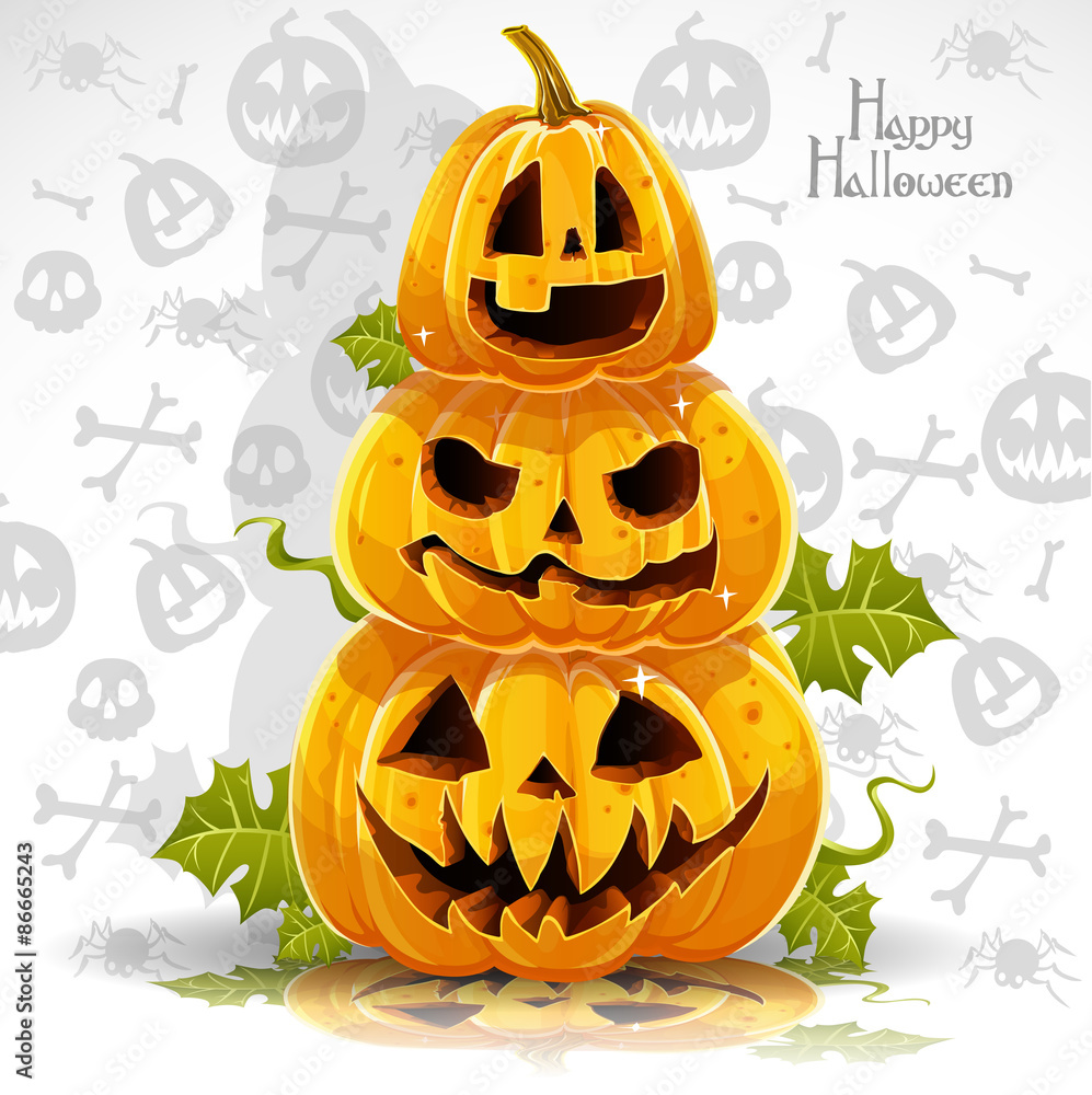 Fototapeta premium Happy Halloween banner with terrible pumpkins