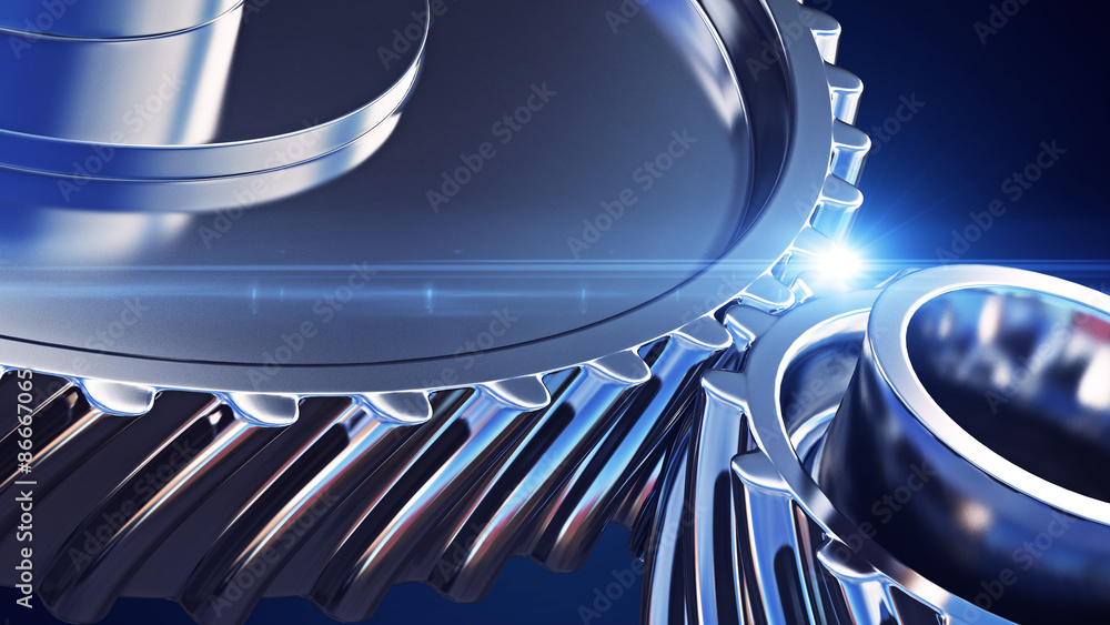 3d illustration of gear metal wheels close-up - obrazy, fototapety, plakaty 