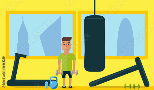 Healthy lifestyle. Classes at the gym. Flat style.