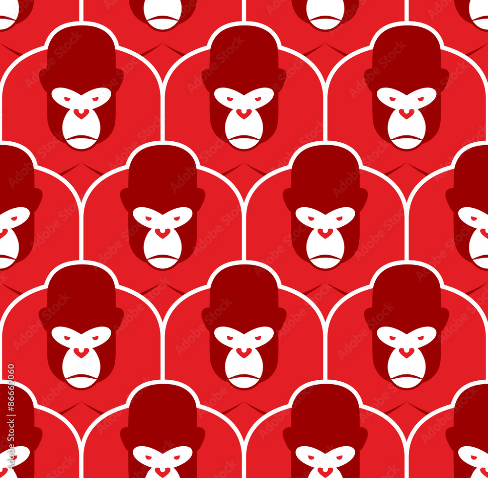Gorilla seamless pattern. Flock of Angry red big monkey. Backgro Gorilla seamless pattern. Flock of Angry red big monkey. Backgro