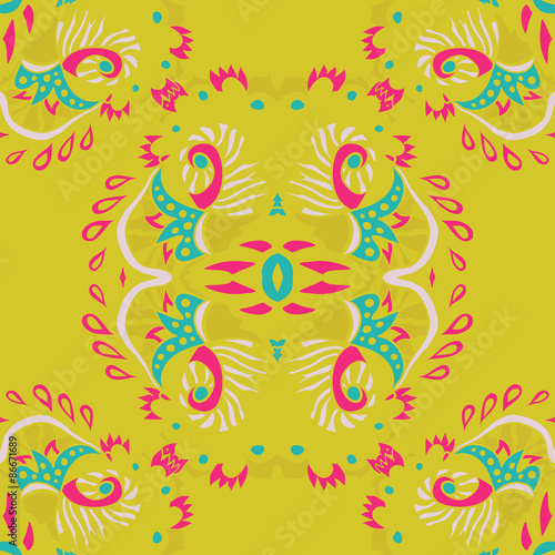 Abstract vector seamless pattern on yellow background. Vector illustration.