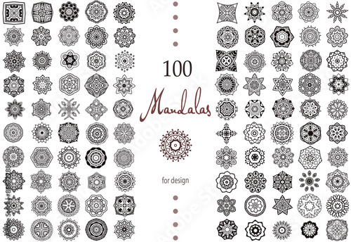 Ornament round set with mandala. Geometric circle element made in vector. Perfect set for any other kind of design, birthday and other holiday, kaleidoscope, medallion, yoga, india, arabic