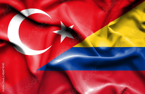 Waving flag of Columbia and Turkey