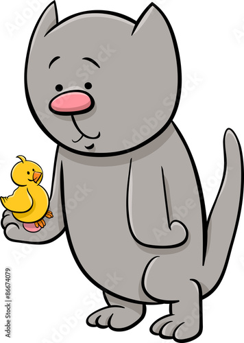 cat with canary cartoon illustration