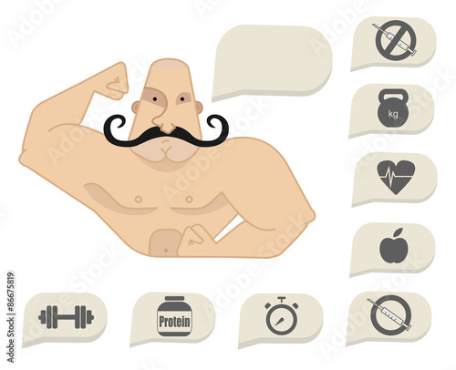 Bodybuilder torso with speech bubbles