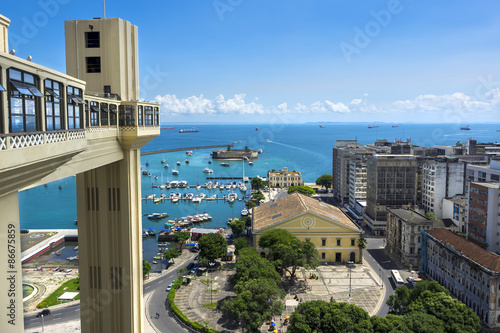 Lacerda Elevator and All Saints Bay in Salvador, Bahia, Brazil photo