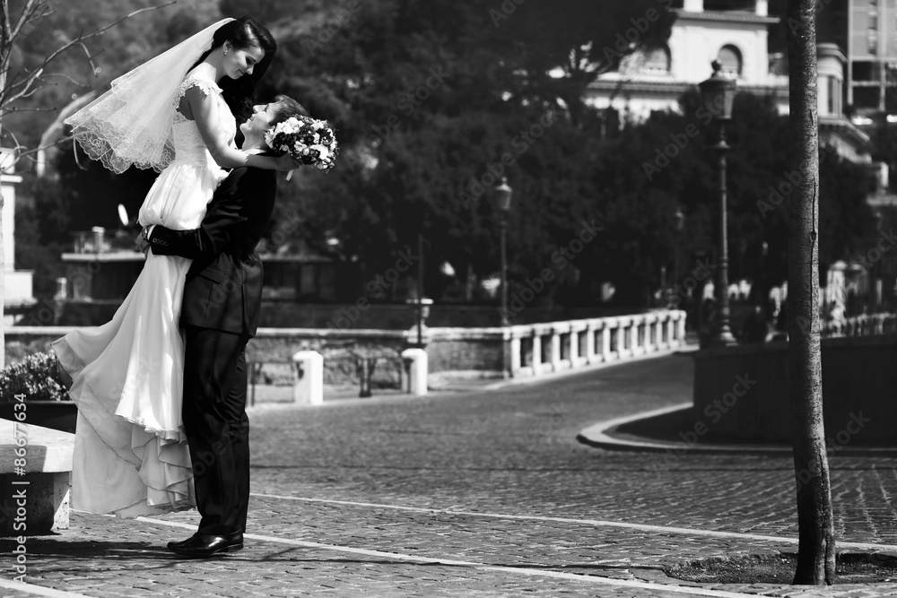 Obraz premium stylish beautiful romantic couple on a background of beautiful m