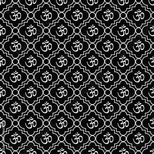 Photography Black and White Aum Hindu Symbol Tile Pattern Repeat Background