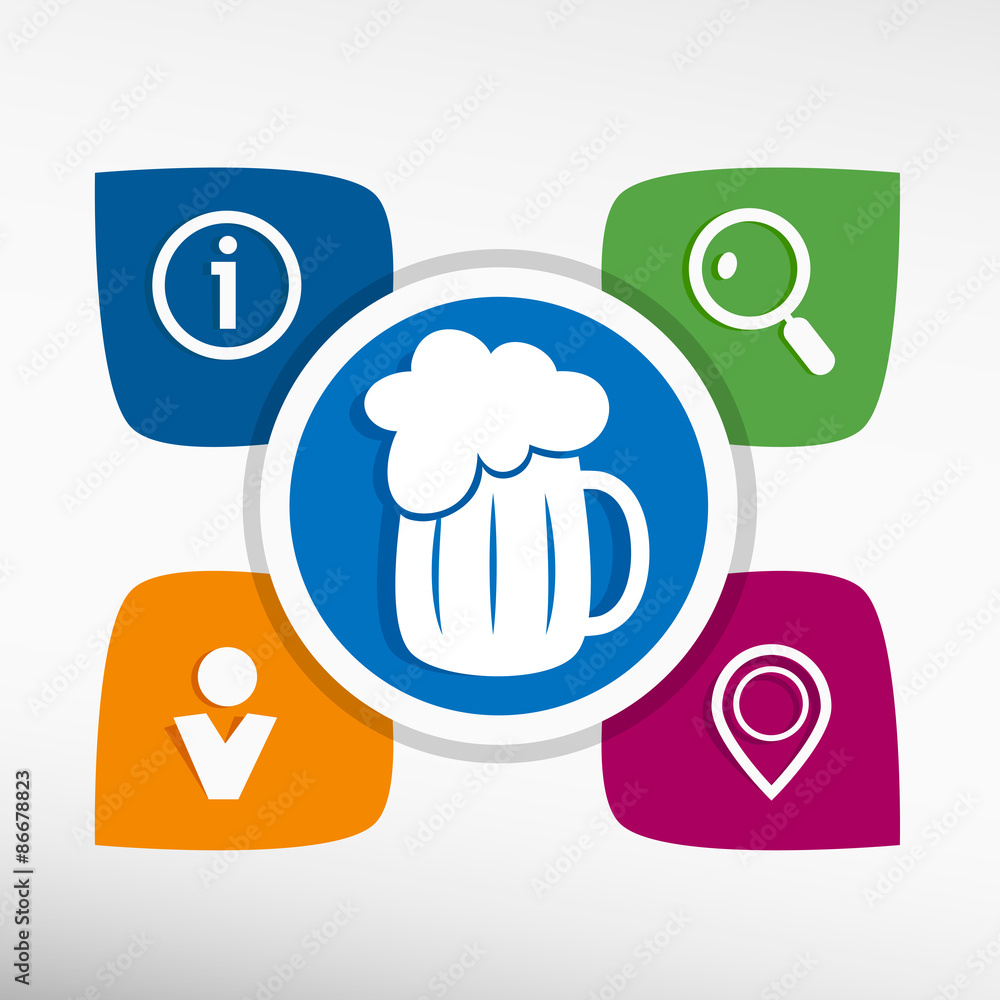 Glass of beer and icons set vector illustration. Modern Flat st Glass of beer and icons set vector illustration. Modern Flat st