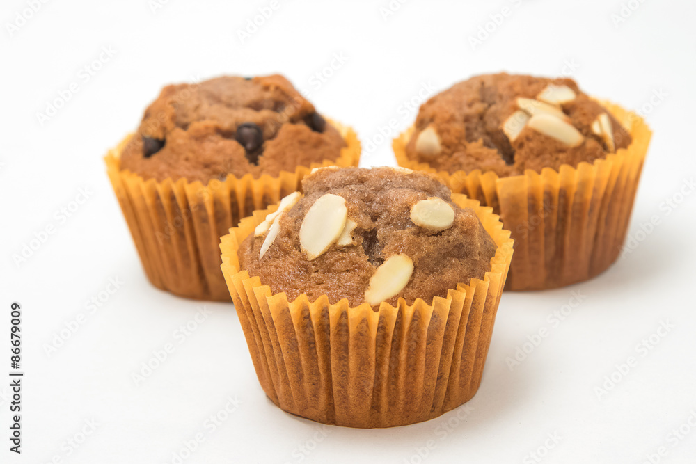 Banana cup cake isolated in white background Banana cup cake isolated in white background