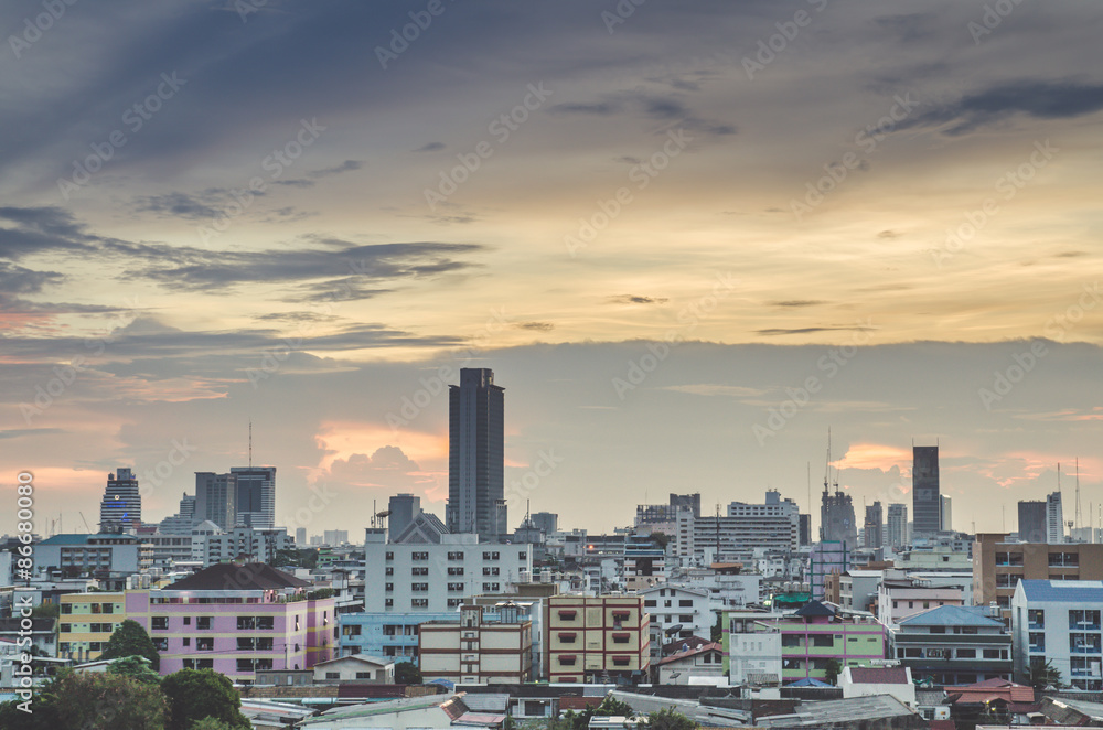 a bird's eye view of bangkok at dusk
