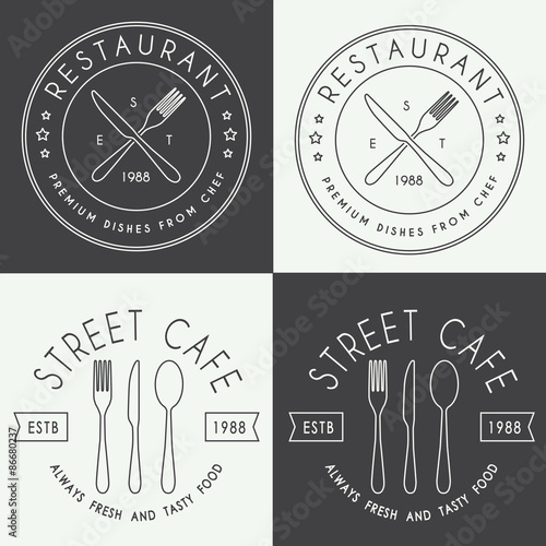 Set of vintage restaurant linear logo, badge and emblem