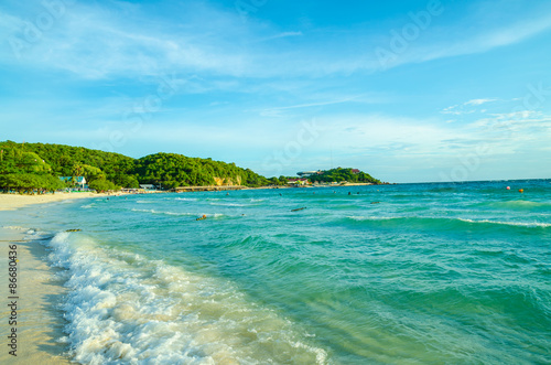 Clear sea and tropical beach on island, at koh lan island Pattaya city Chonburi Thailand.