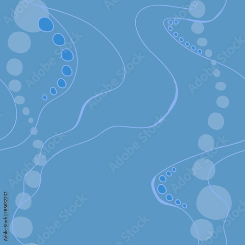 Abstract seamless pattern with blue bubbles and lines.