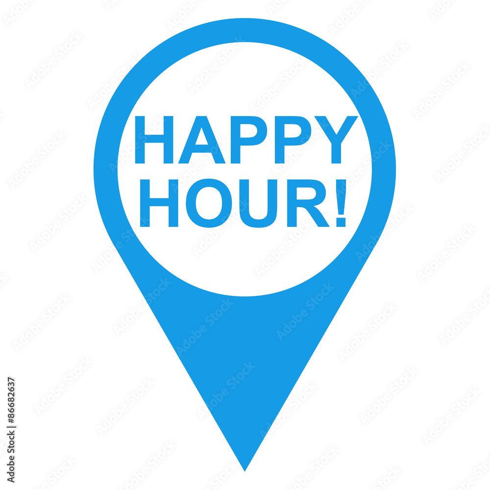 Icono texto HAPPY HOUR! localizacion azul Icono texto HAPPY HOUR! localizacion azul