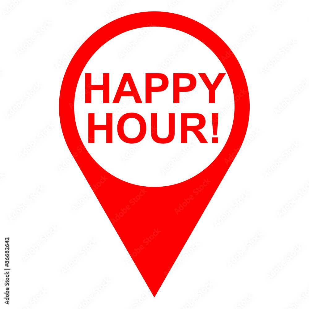 Icono texto HAPPY HOUR! localizacion rojo Icono texto HAPPY HOUR! localizacion rojo