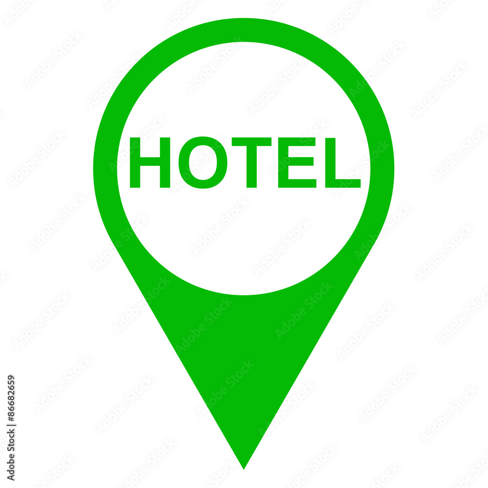 Icono texto HOTEL localizacion verde Icono texto HOTEL localizacion verde