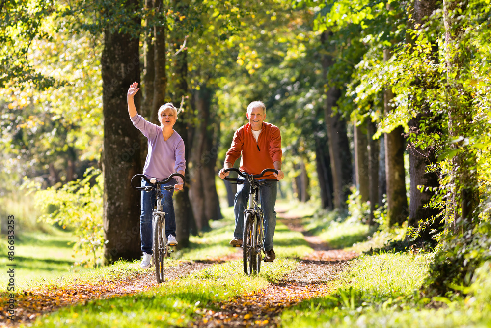 Fototapeta premium Seniors exercising with bicycle