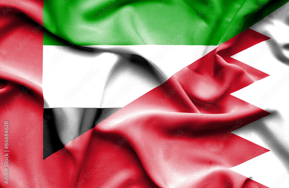 Waving flag of Bahrain and United Arab Emirates Waving flag of Bahrain and United Arab Emirates