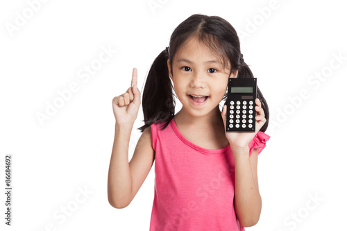 Little asian girl  with a calculator