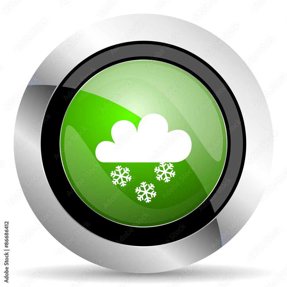 snowing icon, green button, waether forecast sign snowing icon, green button, waether forecast sign