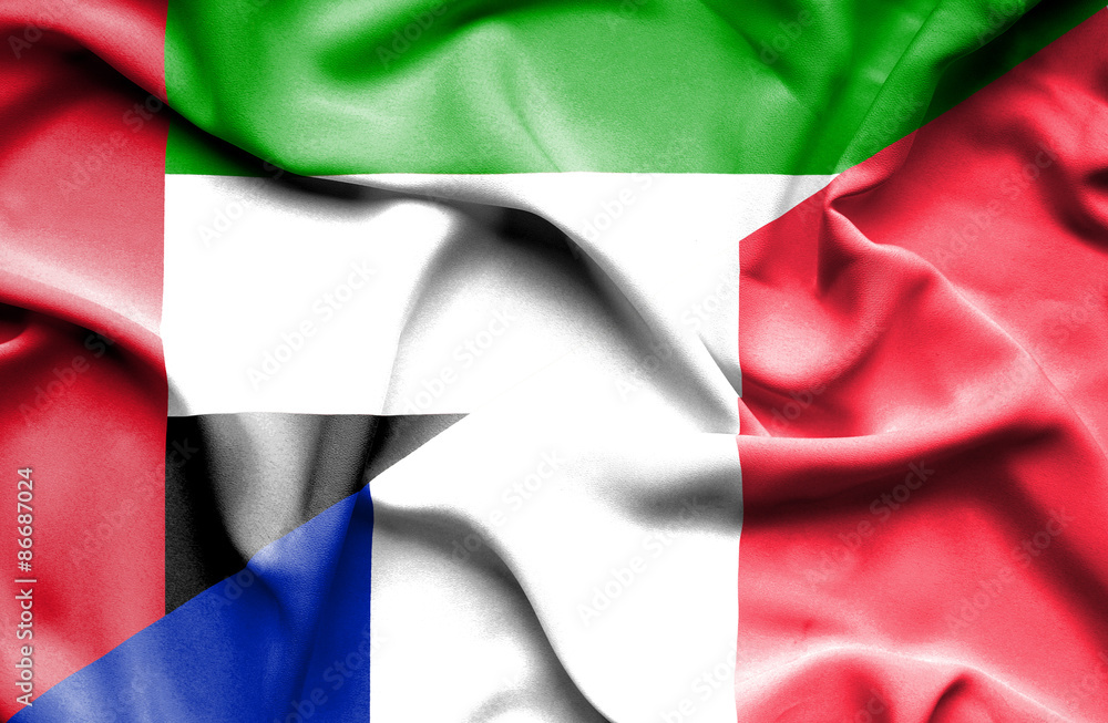 Waving flag of France and United Arab Emirates Waving flag of France and United Arab Emirates