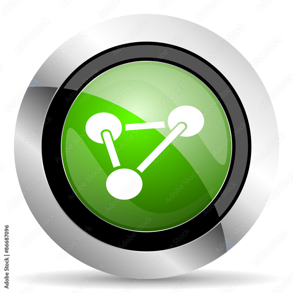 chemistry icon, green button, molecule sign chemistry icon, green button, molecule sign