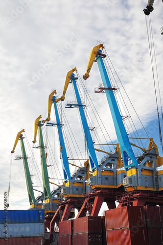 port cranes with blue sky