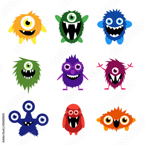 Vector set of cartoon cute monsters and aliens.