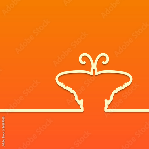 White butterfly mark symbol and icon for vernal design concept and web graphic on orange background.