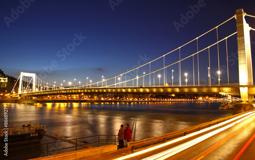 View to Elisabeth Bridge and Dunabe river at evening. Budapest