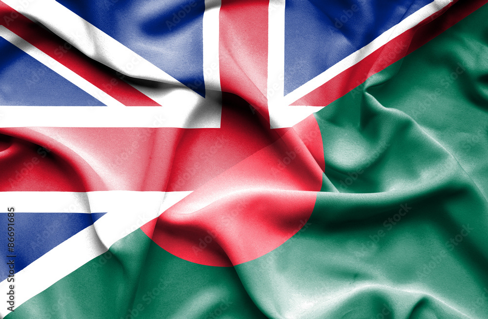Waving flag of Bangladesh and Great Britain Waving flag of Bangladesh and Great Britain