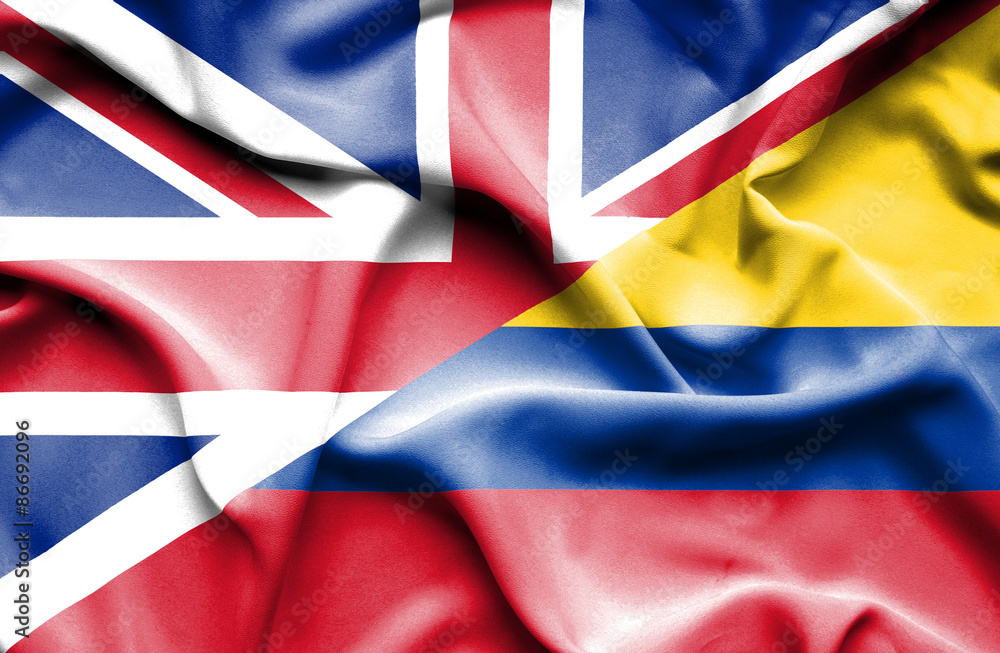 Waving flag of Columbia and Great Britain Waving flag of Columbia and Great Britain