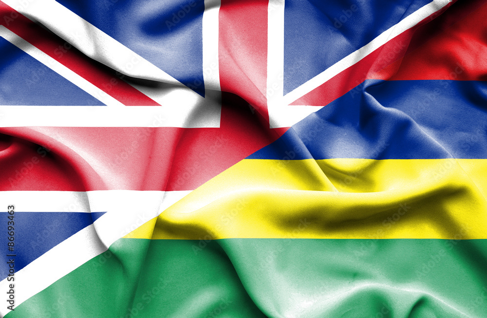 Waving flag of Mauritius and Great Britain Waving flag of Mauritius and Great Britain