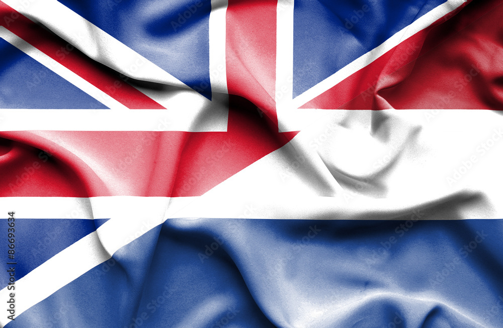 Waving flag of Netherlands and Great Britain Waving flag of Netherlands and Great Britain