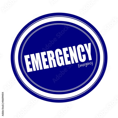 EMERGENCY white stamp text on blue
