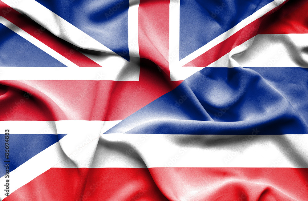 Waving flag of Thailand and Great Britain Waving flag of Thailand and Great Britain