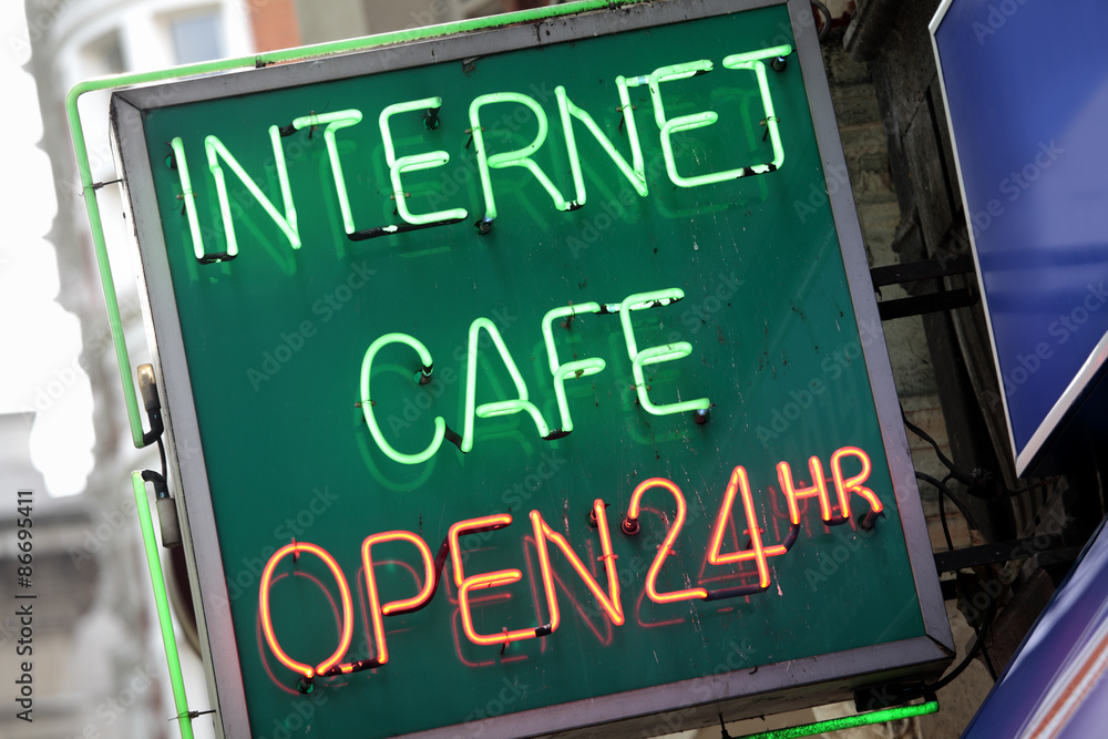 Internet Cafe neon illuminated sign