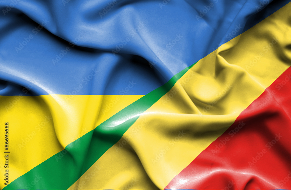 Waving flag of Congo Republic and Ukraine Waving flag of Congo Republic and Ukraine