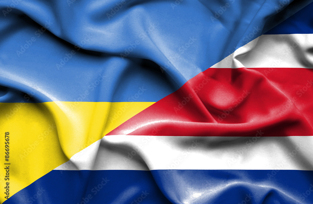 Waving flag of Costa Rica and Ukraine Waving flag of Costa Rica and Ukraine