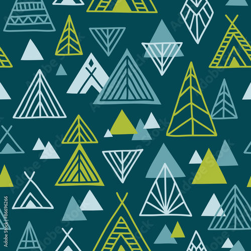 Cute hand-drawn seamless pattern in ethnic style. North American landscape abstract illustration. Vector background.