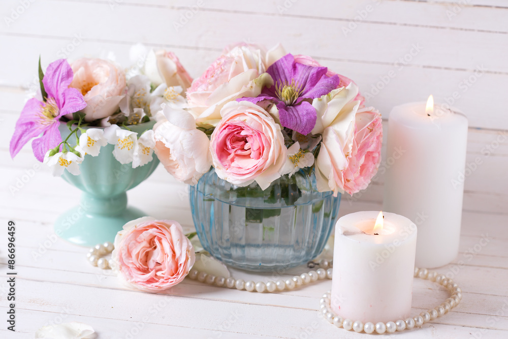 Roses, jasmine and clematis flowers Roses, jasmine and clematis flowers